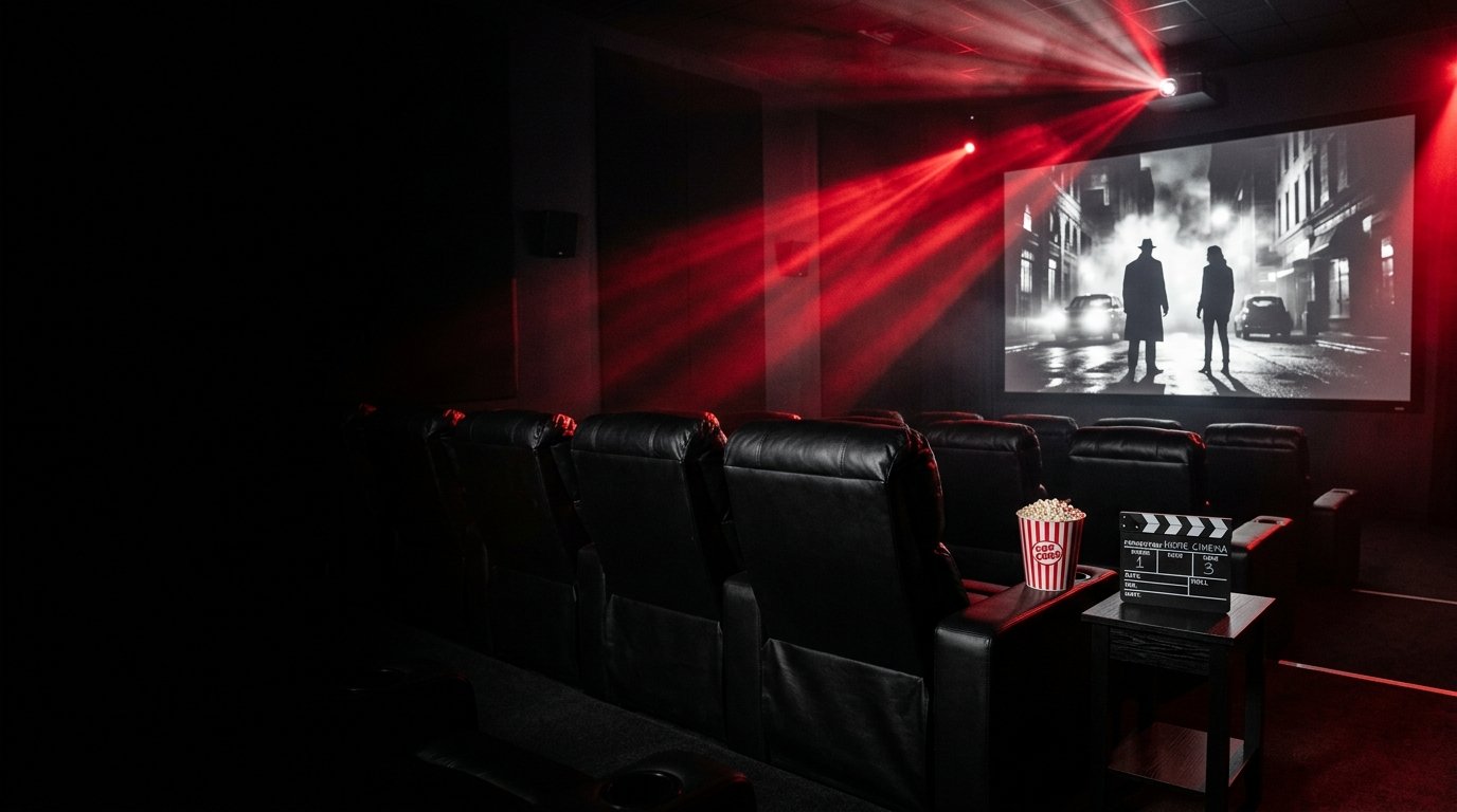 Tele Latino Movies en un cine en casa con palomitas