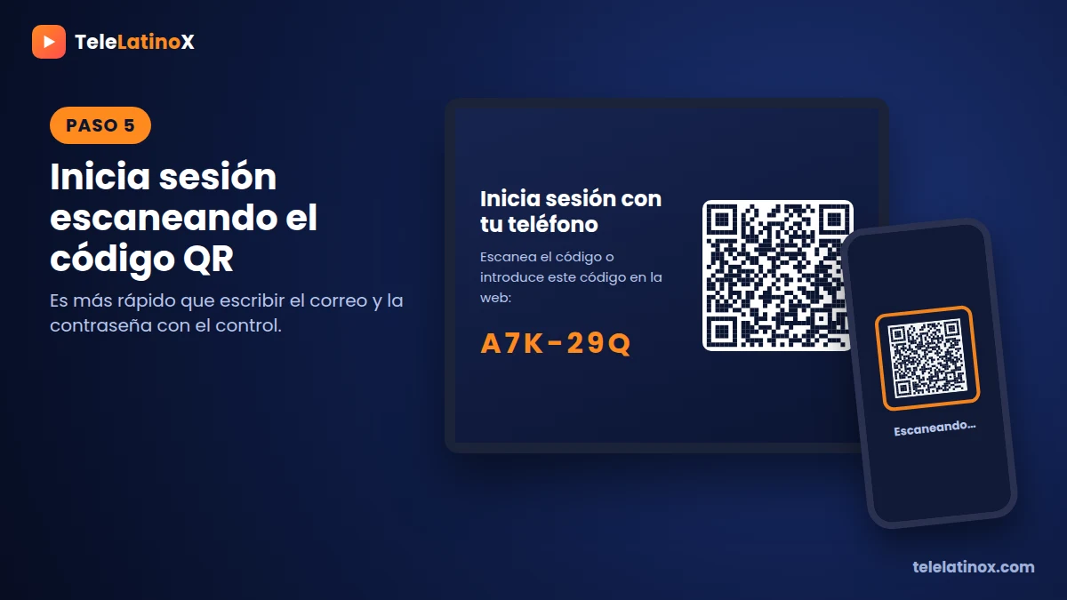 Pantalla de inicio de sesión del Fire TV Stick con código QR para usar el teléfono